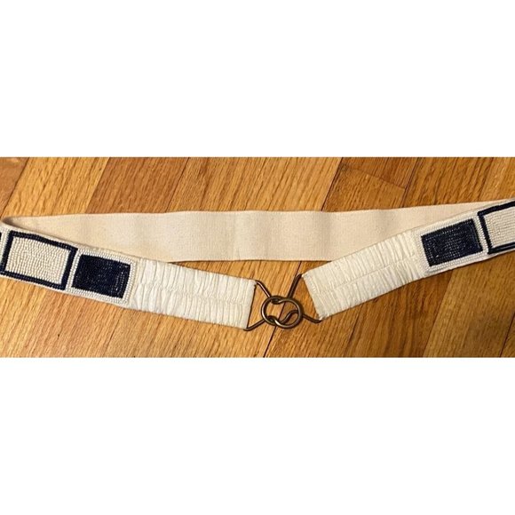 Nautical Design Seed Bead Blue and White Belt Stretch, SZ36 - The Bungalow Nautical Design Seed Bead Blue and White Belt Stretch, SZ36  main image 4